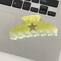 French style cream yellow acetate hair claw clip with cutout star design for women - Yellow-Green Star