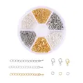 Kit de fabrication de bijoux avec fermoirs homard et anneaux dans une boîte à 6 grilles - Combiné Fermoirs Homard Et Chaînes d'Extension (6 Grilles)
