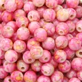 Pink and beige marble-patterned round acrylic beads for DIY jewelry making - 10mm (Approx. 50 Pieces) / Pink