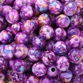 DIY purple acrylic floral beads with artistic blue and yellow ink marbling for bracelets - 10mm (Approx. 50 Pieces) / Purple