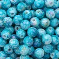 Blue marble-textured acrylic round beads with central hole for DIY jewelry making - 10mm (Approx. 50 Pieces) / Lake Blue