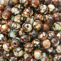 Polished acrylic round flower beads with vintage marble texture for DIY jewelry - Dark Coffee