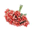 Baies rouges artificielles pour épingles à cheveux avec texture et feuilles - Baies à pois / 85 mm (12 pièces/paquet)