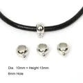 Silver 10mm CCB plastic cylinder slider bead for DIY jewelry cord necklaces - 50 Pieces / 10x13mm (6mm Hole) / Silver