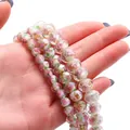 Translucent white glass beads with pink rose and gold foil for DIY jewelry making - Diameter 8mm, Thickness approx. 6mm, Hole approx. 2mm, 10 Pcs/Pack / Pink