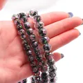 Faceted glass rondelle beads with pink rose floral patterns and gold leaf accents - Diameter 8mm, Thickness approx. 6mm, Hole approx. 2mm, 10 Pcs/Pack / Black
