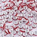 Flat silver rondelle spacer beads with red rhinestones for DIY jewelry making - 6mm (Hole: 2mm, Height: 2mm, 50 Pcs/Pack) / Silver with Red Rhinestones
