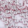 Silver plated rondelle spacer beads with pink rhinestones for DIY jewelry making - 6mm (Hole: 2mm, Height: 2mm, 50 Pcs/Pack) / Silver with Pink Rhinestones