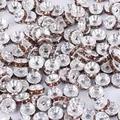 Silver rondelle spacer beads with cognac rhinestones for DIY jewelry making - 6mm (Hole: 2mm, Height: 2mm, 50 Pcs/Pack) / Silver with Light Coffee Rhinestones