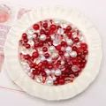 Mixed red and white DIY glass pearls and acrylic beads in a scalloped ceramic dish - 30g Pack (Approx 2-10mm) / Bright Red Series