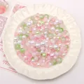 Mixed pastel glass pearls and acrylic beads in a white ceramic dish for DIY jewelry - 30g Pack (Approx 2-10mm) / Pink Green Series