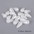 Lose 8x14mm cremeweiße ovale ABS-Perlen mit Löchern für DIY-Schmuckherstellung und Zubehör - Wassertropfen 8*14mm (50 Stück/Packung) / Weiß