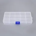 Transparent 15-compartment DIY jewelry storage box with secure blue snap closure - 15-Grid Plastic Box