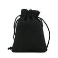Black linen drawstring jewelry pouch with woven texture and dual-cord closure - 7*9cm / Black