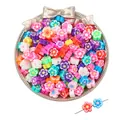 Colorful polymer clay flower beads for DIY jewelry making in a vintage silver plate - Five-Petal Flower (9-10mm) / 30Pcs Pack