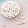 Weiße 8x7mm strukturierte ABS Perlen für DIY Schmuckherstellung in einer Schale - Kleiner kreiselförmiger künstliche Perle