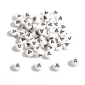 White acrylic flat round letter bead A for DIY children's bracelets and jewelry making - Letter A / 100 Pieces/Pack (4x7mm)