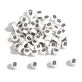 Flat round white acrylic beads with black letter B for DIY bracelet making - Letter B / 100 Pieces/Pack (4x7mm)