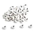 White acrylic flat round bead with black letter F for DIY handmade bracelets - Letter F / 100 Pieces/Pack (4x7mm)