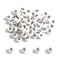 Flat round white acrylic beads with black letter G for DIY bracelet jewelry making - Letter G / 100 Pieces/Pack (4x7mm)