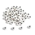 4x7mm acrylic alphabet bead with black letter K on white round flat disc for DIY bracelets - Letter K / 100 Pieces/Pack (4x7mm)