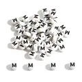 White acrylic flat round beads with letter M for DIY handmade name bracelets - Letter M / 100 Pieces/Pack (4x7mm)