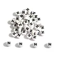 Flat round 4x7mm white acrylic alphabet beads with black letter Z N for DIY bracelets - Letter N / 100 Pieces/Pack (4x7mm)