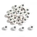 White round acrylic alphabet beads with black letter R for DIY bracelet making - Letter R / 100 Pieces/Pack (4x7mm)