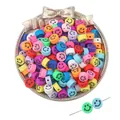 Colorful mix of heart-shaped smiley face clay beads for DIY jewelry and bracelet making - 30Pcs Pack / Smiley Face Disc (10mm)