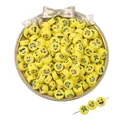 Yellow smiley face polymer clay beads in a decorative bowl for DIY jewelry crafts - 30Pcs Pack / Yellow Smiley Face Disc (10mm)