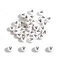 White acrylic round flat bead with black letter V for DIY jewelry and name bracelets - Letter V / 100 Pieces/Pack (4x7mm)