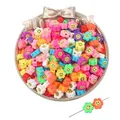 Colorful flower-shaped smile face polymer clay beads for DIY jewelry making - 30Pcs Pack / Flower Smiley Face (9mm)