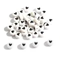 Flat round white acrylic beads with black heart pattern for DIY bracelet making - Heart Pattern / 100 Pieces/Pack (4x7mm)