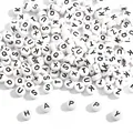 White 4x7mm acrylic alphabet beads with black letters for DIY personalized bracelets - Random Mixed Colors / 100 Pieces/Pack (4x7mm)