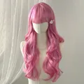 Long wavy bright pink wig with air bangs and heart pearl clip on mannequin - Lavender / Light Purple
