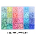 24 colors 3mm glass seed beads kit with 12000pcs in a plastic storage organizer box - 3mm 12000pcs (24 Grids) / Green Pink Blue Mix