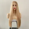 Front view of long straight honey blonde wig on a female mannequin with middle part - Off White