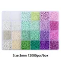 24-color 3mm glass seed beads kit with 12000pcs in a transparent organizer box - 3mm 12000pcs (24 Grids) / White Green Purple Mix