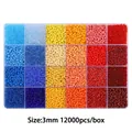 DIY 3mm glass seed bead set in 24-grid organizer box for jewelry making with 12000pcs - Red Yellow Blue Mix