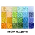24-color 3mm glass seed beads set with 12000pcs in a transparent storage box - 3mm 12000pcs (24 Grids) / Yellow Green Blue Mix