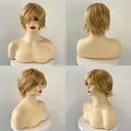 Detailed four-way views of a stylish blonde short layered wig with side-swept bangs - Layered Side-swept / Honey Blonde (75)