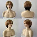 Vue sous quatre angles d'une perruque courte bob avec frange en dégradé marron doré - Golden Brown Ombre Black (86)