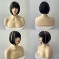 Perruque courte bob avec mèches blondes sous plusieurs angles de vue à 360 degrés - Black with Gold Highlights (91)