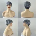 Vue sous quatre angles montrant la coupe et les couches d'une perruque courte gris argent - Layered Pixie Cut / Silver Grey (Black+White)