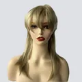 Medium-length blonde mullet wig for women featuring natural layered straight hair - Off White
