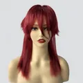 Wine red long straight wig with layers and bangs on a mannequin for Halloween cosplay - Red