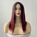 Parrucca lunga liscia con riga centrale e sfumatura da marrone scuro a rosso bordeaux - Nero Ombré Rosso Vino