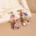 Colorful geometric triangle earrings with marble resin texture and gold ball studs - Colorful Marble Double Triangle (EH00080)