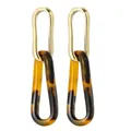 Detail of tortoise shell acetate triangle drop earrings with gold metal U-hoops - Gold Metal Patchwork Tortoiseshell Triangle (EH00126)