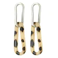 Close-up of tortoiseshell acetate flower earrings with silver metal oval link details - Silver Metal Patchwork Beige Spotted Hoop (EH00126)